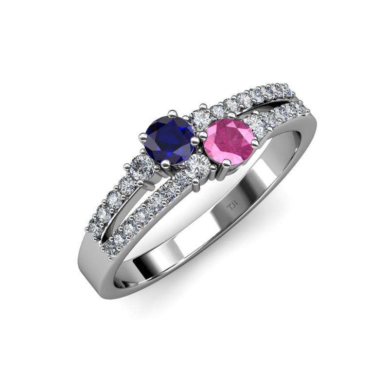Zaira Blue and Pink Sapphire with Side Diamonds Split Shank Ring 