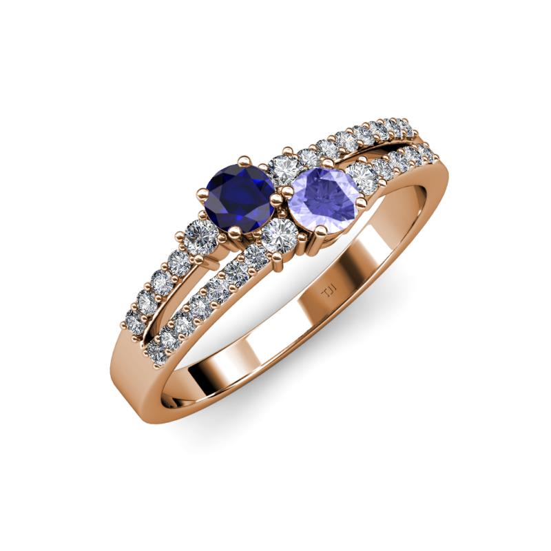 Zaira Blue Sapphire and Tanzanite with Side Diamonds Split Shank Ring 