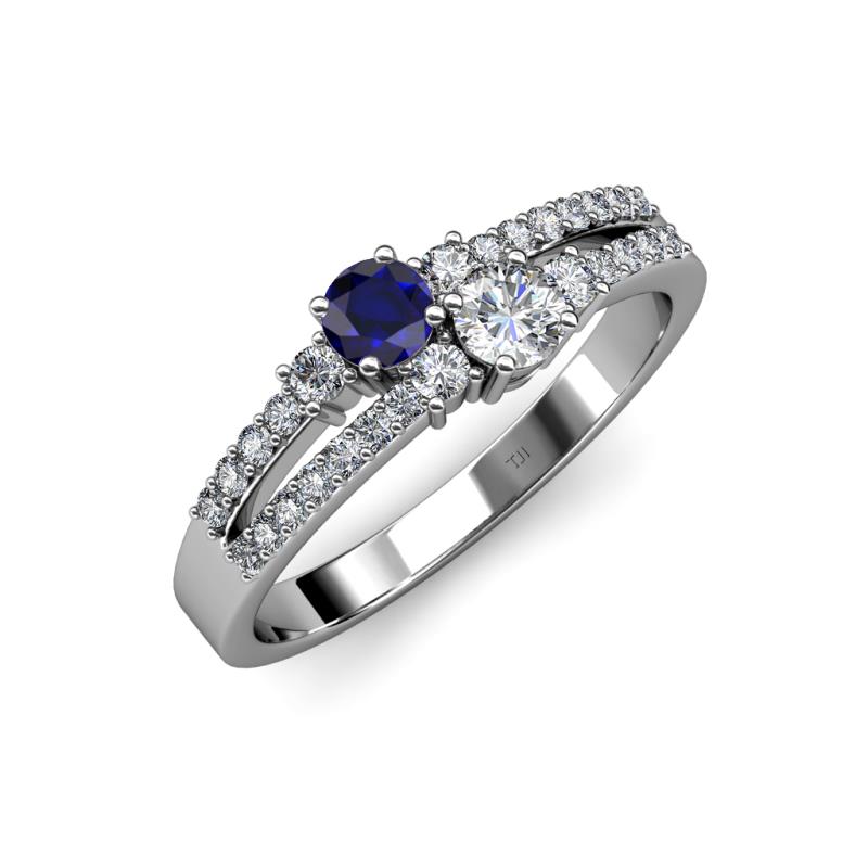 Zaira Blue Sapphire and Diamond with Side Diamonds Split Shank Ring 