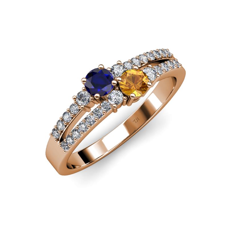 Zaira Blue Sapphire and Citrine with Side Diamonds Split Shank Ring 