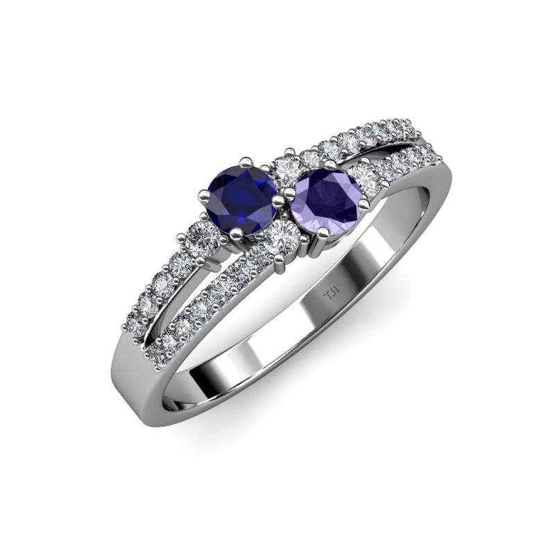 Zaira Blue Sapphire and Iolite with Side Diamonds Split Shank Ring 