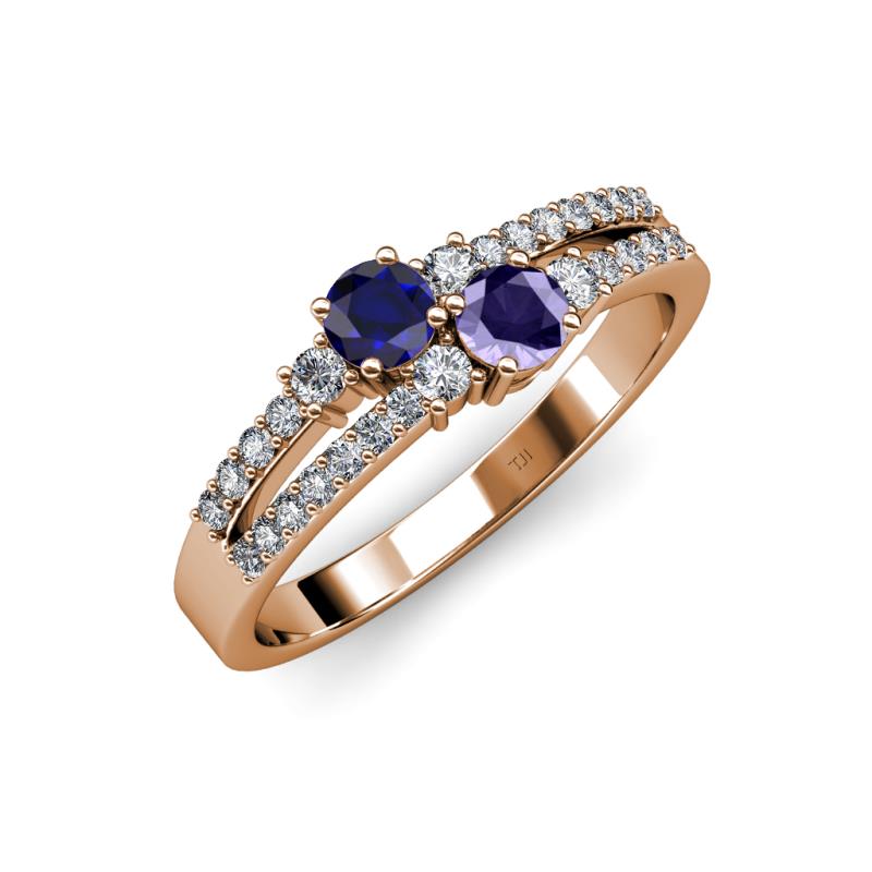 Zaira Blue Sapphire and Iolite with Side Diamonds Split Shank Ring 
