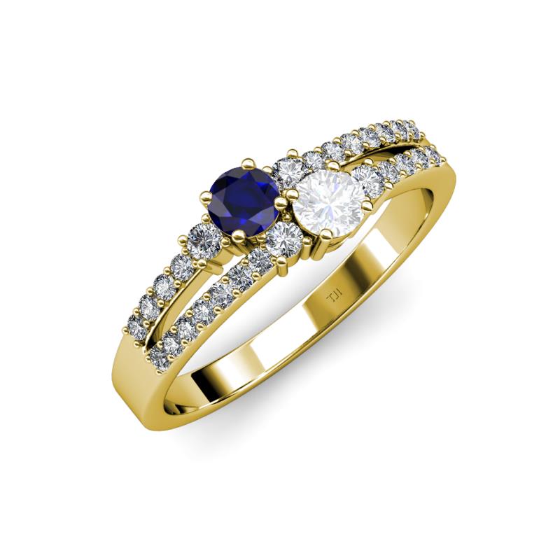 Zaira Blue and White Sapphire with Side Diamonds Split Shank Ring 