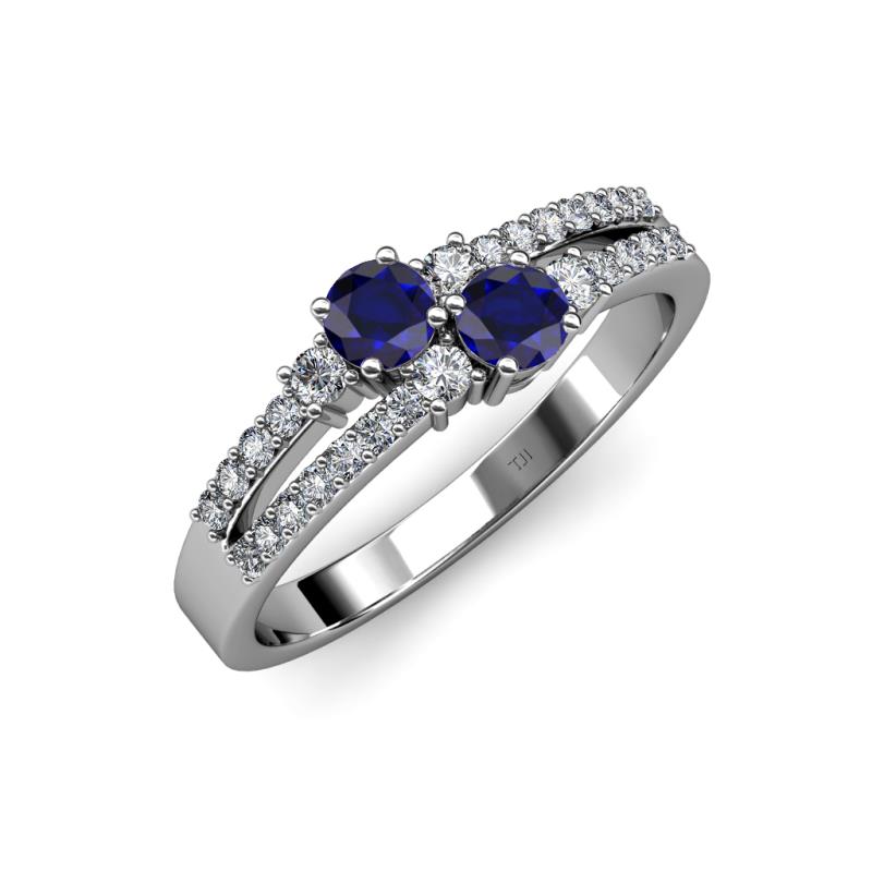 Zaira Blue Sapphire with Side Diamonds Split Shank Ring 
