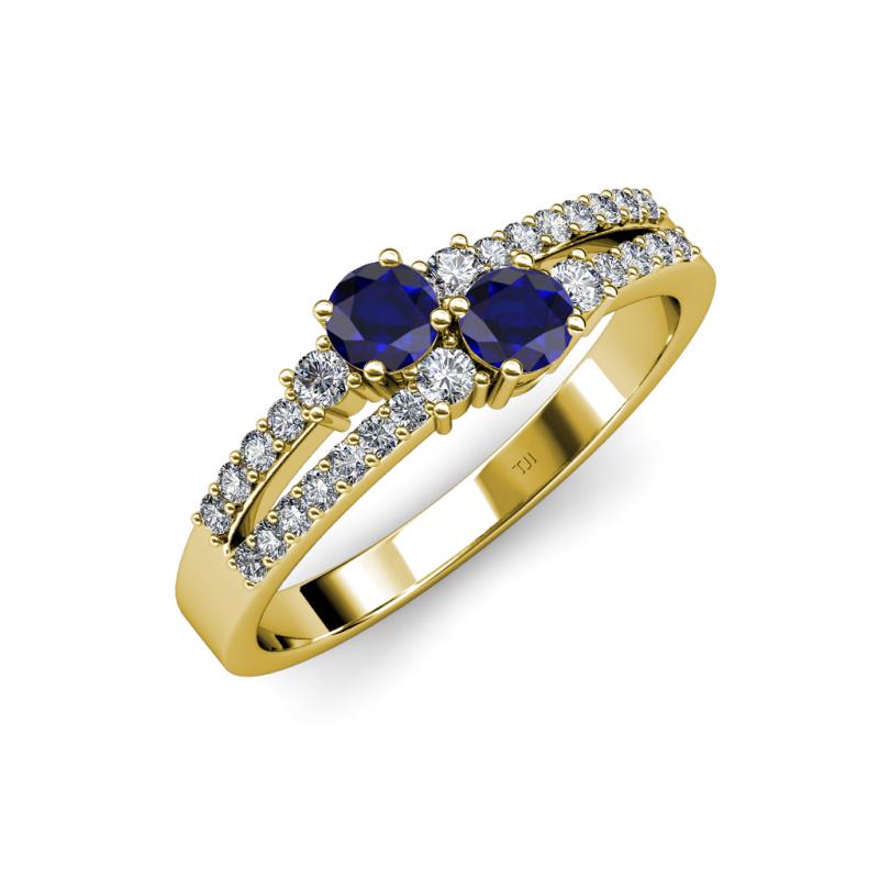 Zaira Blue Sapphire with Side Diamonds Split Shank Ring 