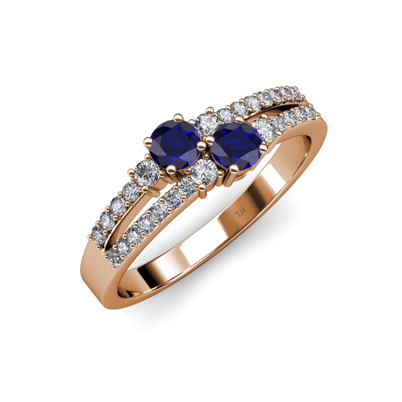 Zaira Blue Sapphire with Side Diamonds Split Shank Ring 