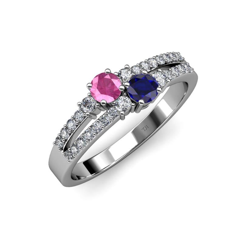 Zaira Pink and Blue Sapphire with Side Diamonds Split Shank Ring 
