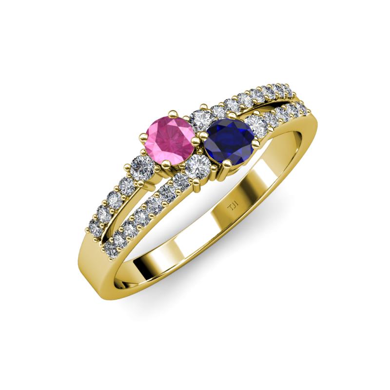 Zaira Pink and Blue Sapphire with Side Diamonds Split Shank Ring 