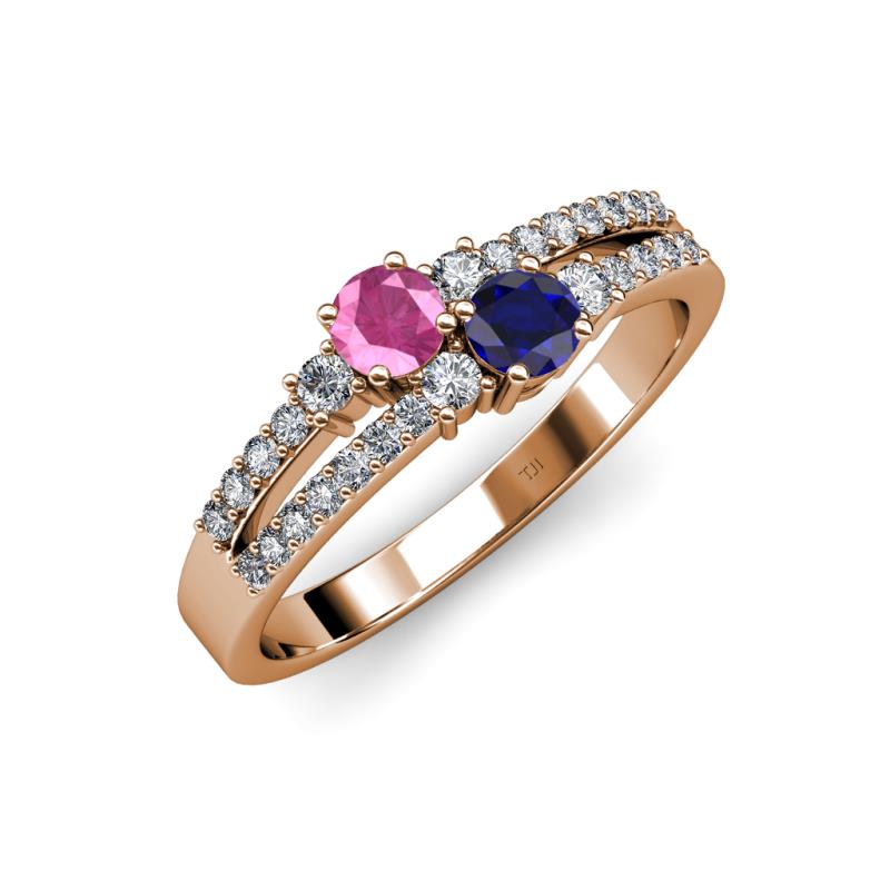 Zaira Pink and Blue Sapphire with Side Diamonds Split Shank Ring 