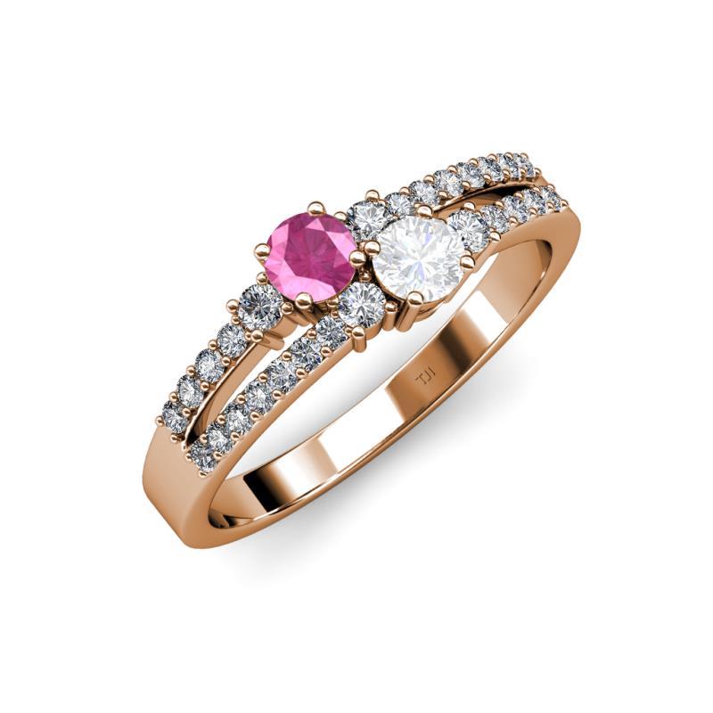 Zaira Pink and White Sapphire with Side Diamonds Split Shank Ring 