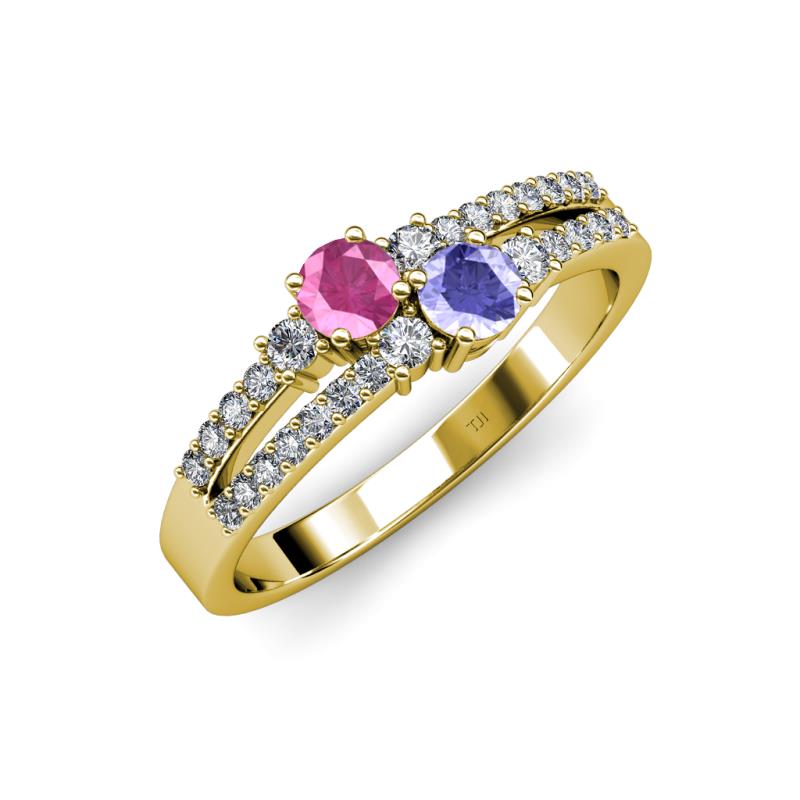 Zaira Pink Sapphire and Tanzanite with Side Diamonds Split Shank Ring 