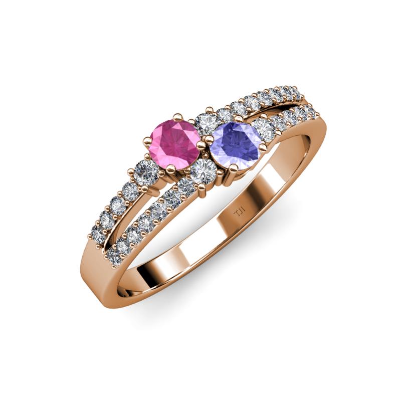 Zaira Pink Sapphire and Tanzanite with Side Diamonds Split Shank Ring 