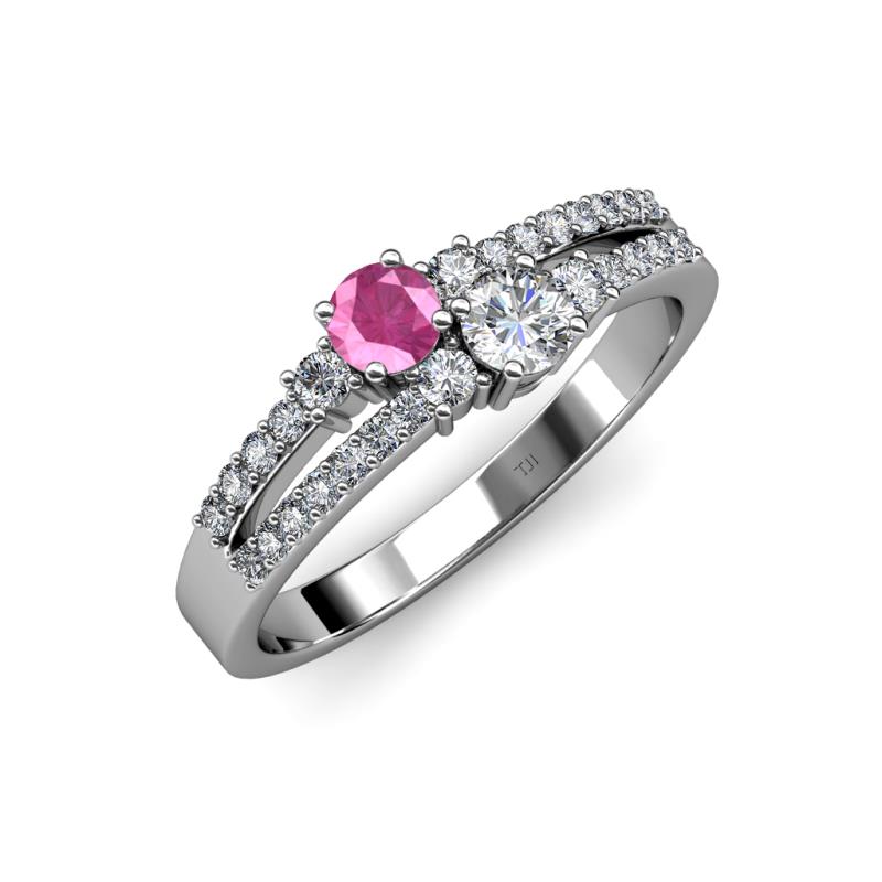 Zaira Pink Sapphire and Diamond with Side Diamonds Split Shank Ring 