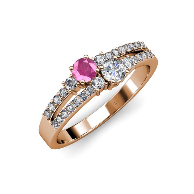 Zaira Pink Sapphire and Diamond with Side Diamonds Split Shank Ring 
