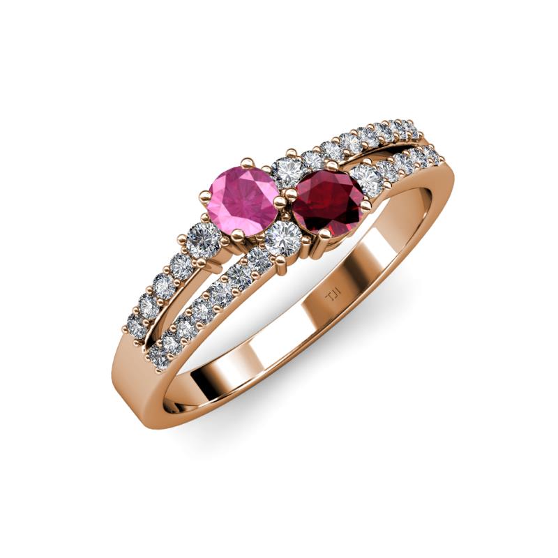 Zaira Pink Sapphire and Ruby with Side Diamonds Split Shank Ring 