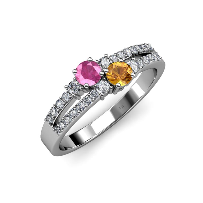 Zaira Pink Sapphire and Citrine with Side Diamonds Split Shank Ring 