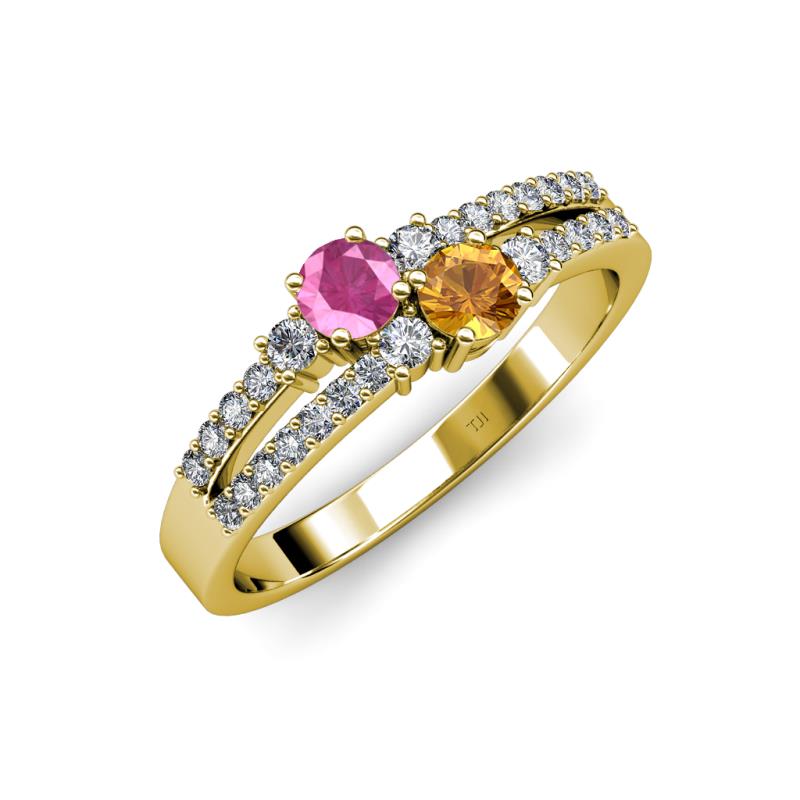 Zaira Pink Sapphire and Citrine with Side Diamonds Split Shank Ring 