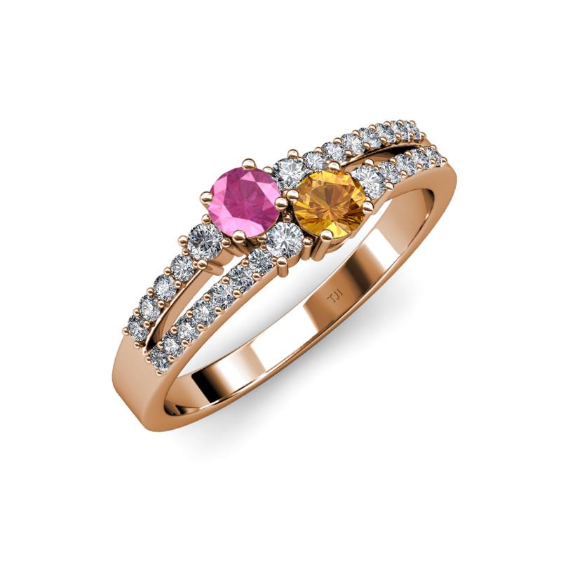 Zaira Pink Sapphire and Citrine with Side Diamonds Split Shank Ring 