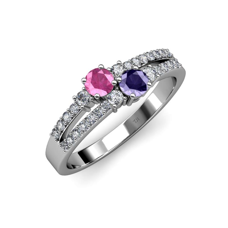 Zaira Pink Sapphire and Iolite with Side Diamonds Split Shank Ring 