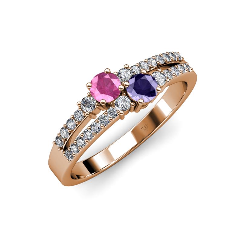 Zaira Pink Sapphire and Iolite with Side Diamonds Split Shank Ring 