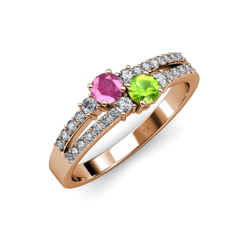 Zaira Pink Sapphire and Peridot with Side Diamonds Split Shank Ring 