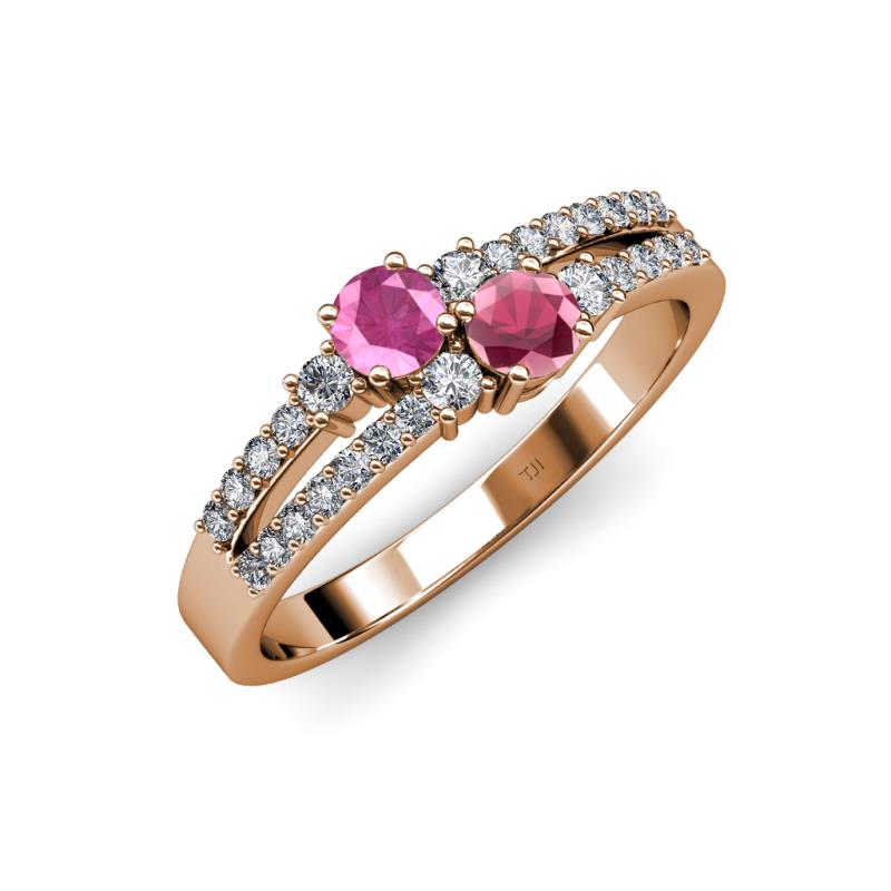 Zaira Pink Sapphire and Rhodolite Garnet with Side Diamonds Split Shank Ring 