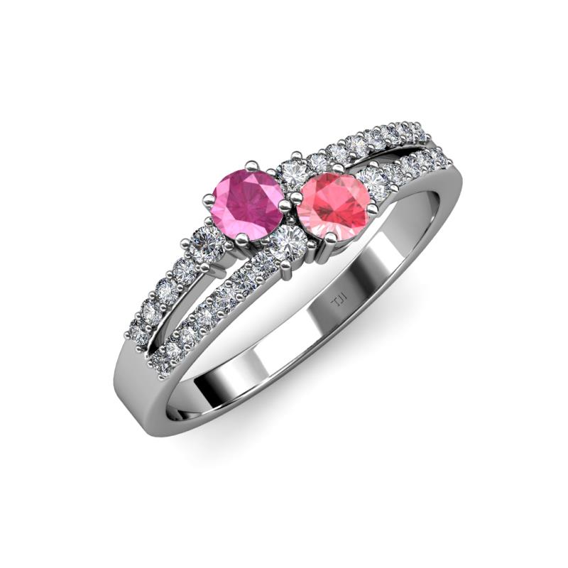 Zaira Pink Sapphire and Pink Tourmaline with Side Diamonds Split Shank Ring 