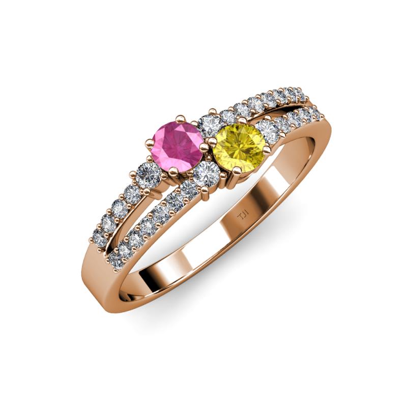 Zaira Pink and Yellow Sapphire with Side Diamonds Split Shank Ring 