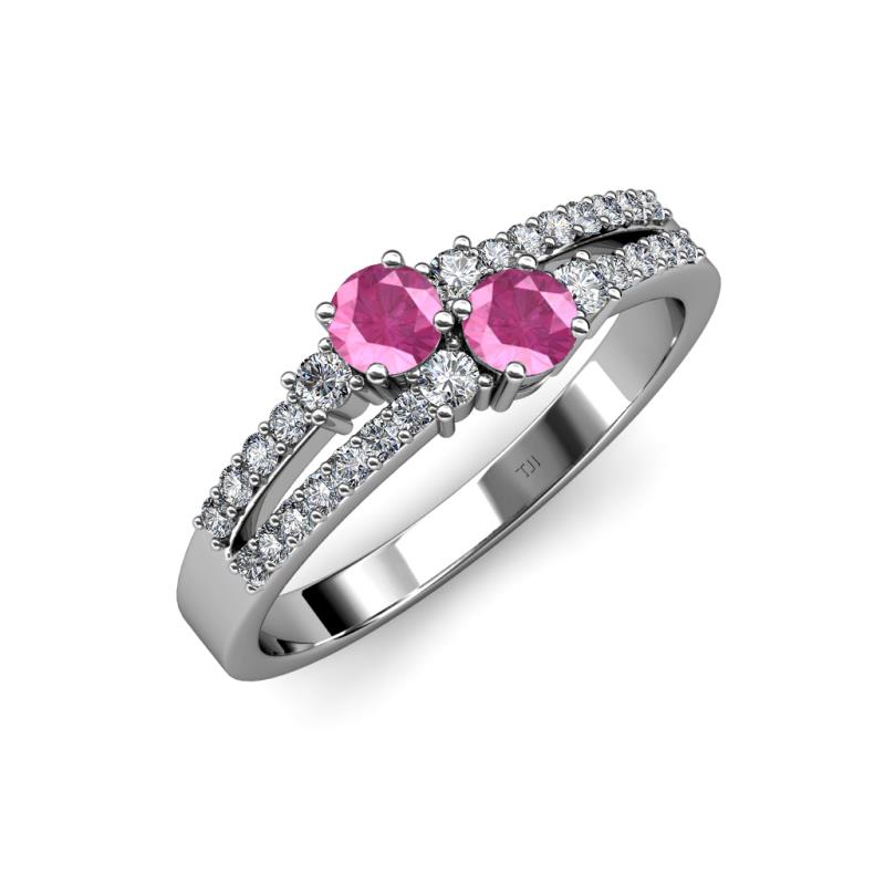 Zaira Pink Sapphire with Side Diamonds Split Shank Ring 