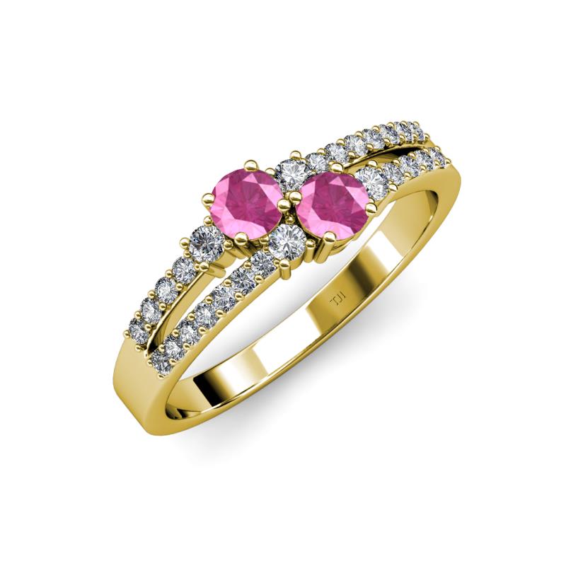 Zaira Pink Sapphire with Side Diamonds Split Shank Ring 