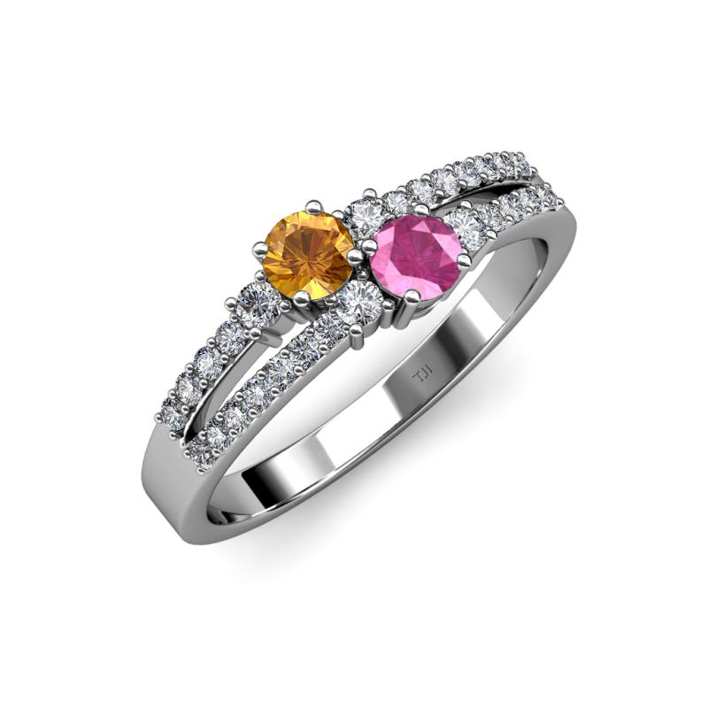 Zaira Citrine and Pink Sapphire with Side Diamonds Split Shank Ring 