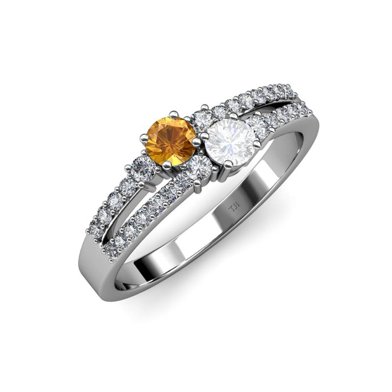 Zaira Citrine and White Sapphire with Side Diamonds Split Shank Ring 