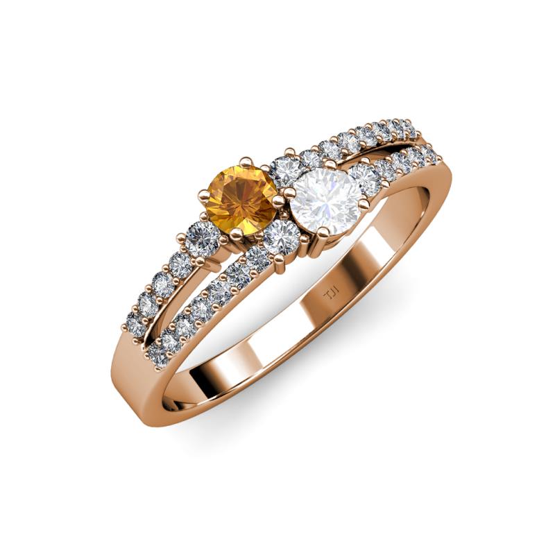 Zaira Citrine and White Sapphire with Side Diamonds Split Shank Ring 