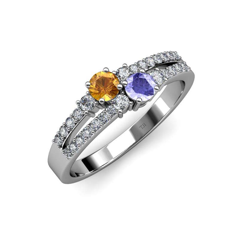 Zaira Citrine and Tanzanite with Side Diamonds Split Shank Ring 