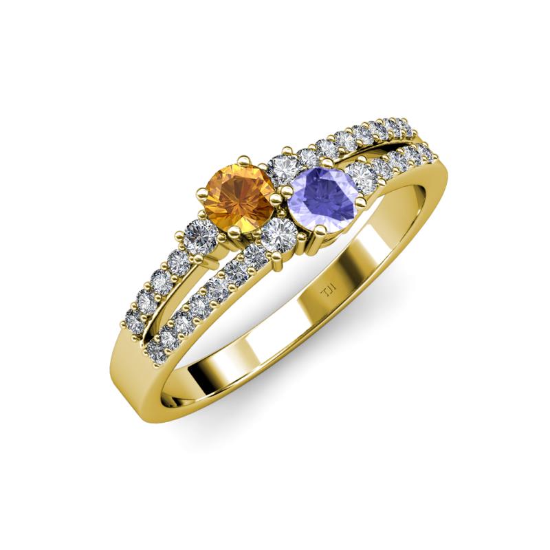Zaira Citrine and Tanzanite with Side Diamonds Split Shank Ring 