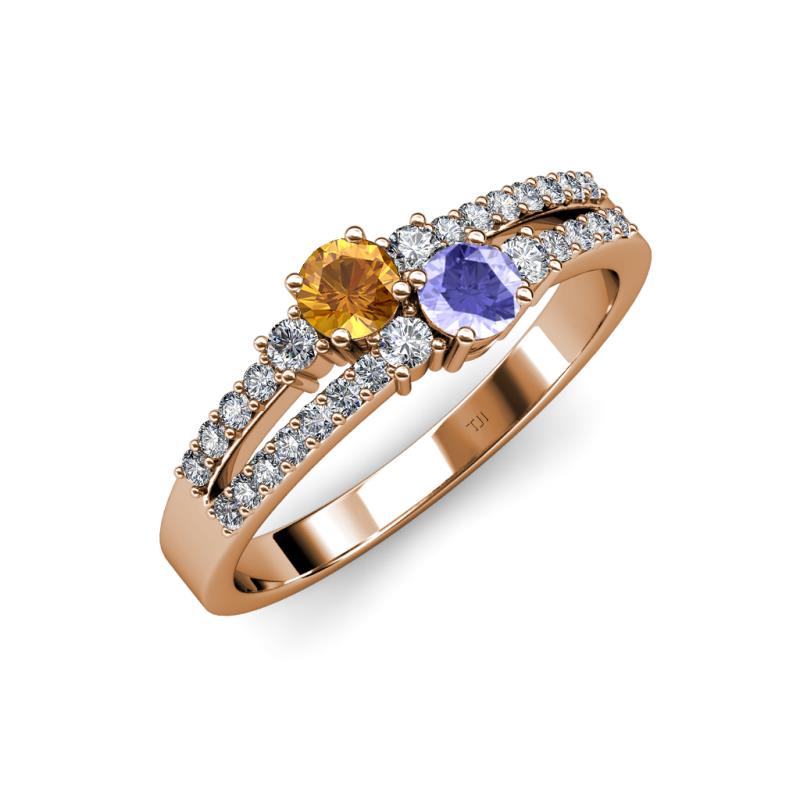 Zaira Citrine and Tanzanite with Side Diamonds Split Shank Ring 