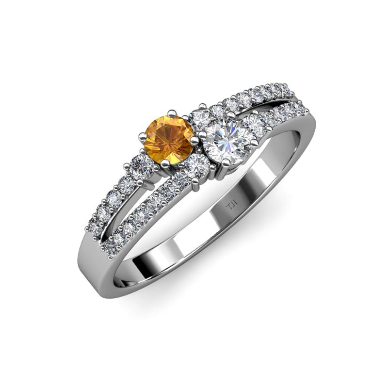 Zaira Citrine and Diamond with Side Diamonds Split Shank Ring 