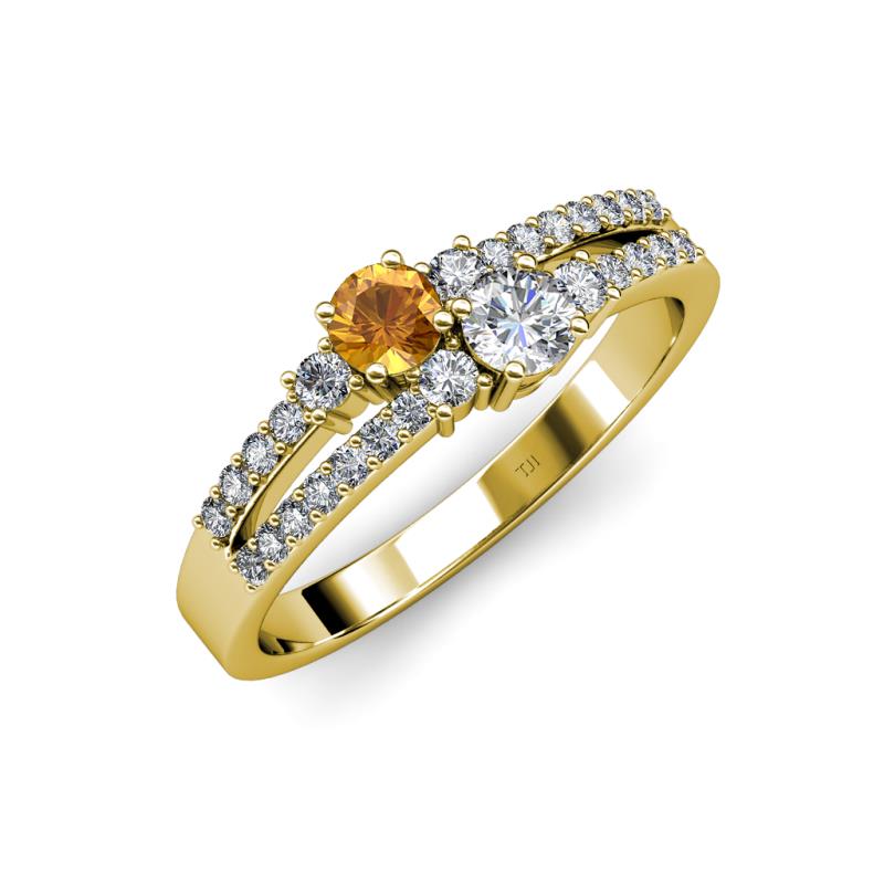 Zaira Citrine and Diamond with Side Diamonds Split Shank Ring 