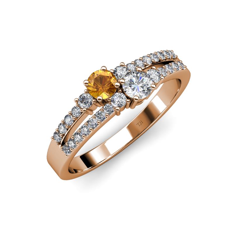 Zaira Citrine and Diamond with Side Diamonds Split Shank Ring 