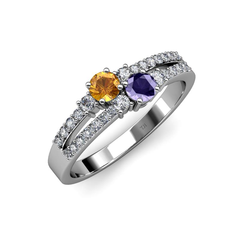 Zaira Citrine and Iolite with Side Diamonds Split Shank Ring 