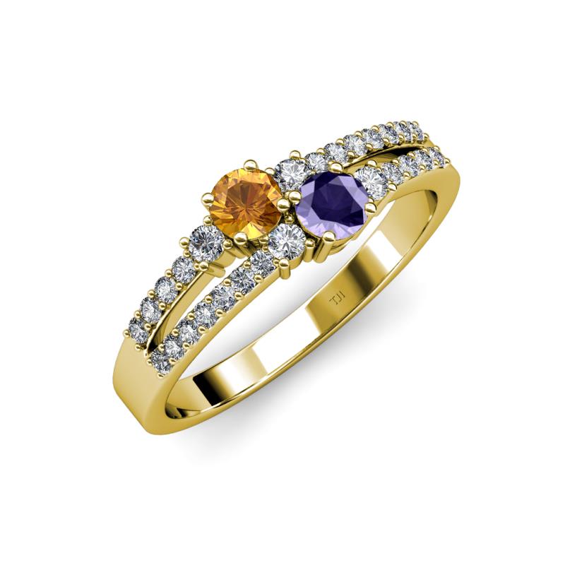 Zaira Citrine and Iolite with Side Diamonds Split Shank Ring 