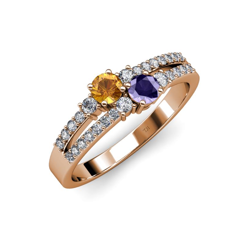 Zaira Citrine and Iolite with Side Diamonds Split Shank Ring 