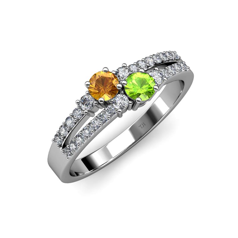 Zaira Citrine and Peridot with Side Diamonds Split Shank Ring 