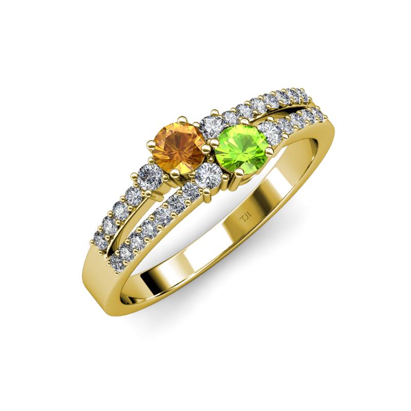 Zaira Citrine and Peridot with Side Diamonds Split Shank Ring 