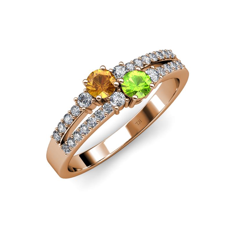 Zaira Citrine and Peridot with Side Diamonds Split Shank Ring 