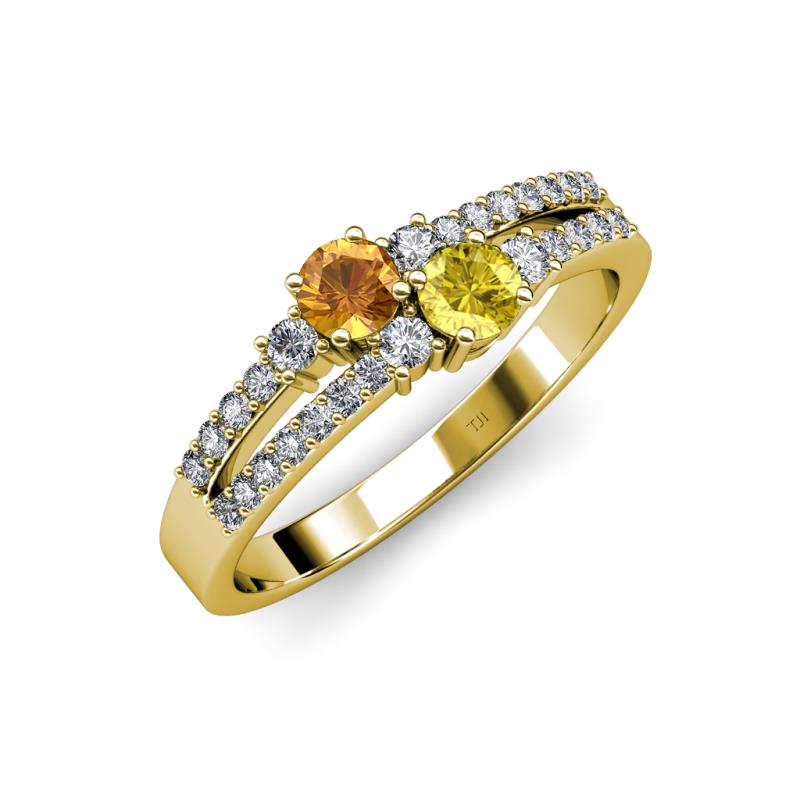 Zaira Citrine and Yellow Sapphire with Side Diamonds Split Shank Ring 