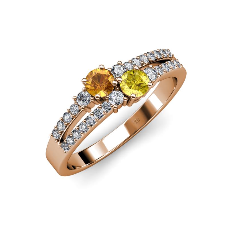 Zaira Citrine and Yellow Sapphire with Side Diamonds Split Shank Ring 