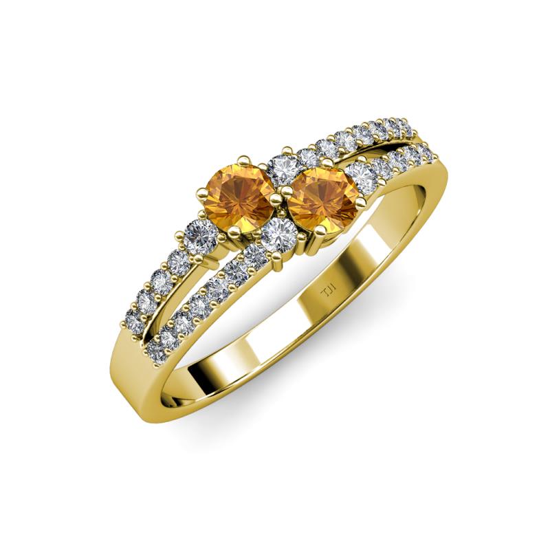 Zaira Citrine with Side Diamonds Split Shank Ring 