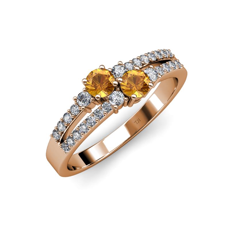 Zaira Citrine with Side Diamonds Split Shank Ring 