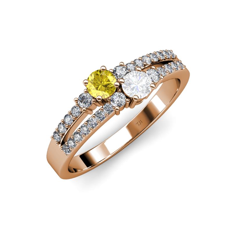 Zaira Yellow and White Sapphire with Side Diamonds Split Shank Ring 